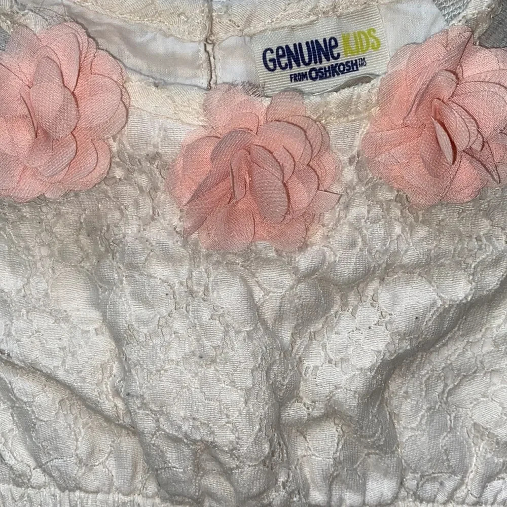 Vintage Oshkosh Dress Lace with Tulle Flowers Fully Lined with 💯 Cotton Slip 3T